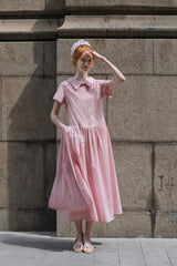 Striped Short Sleeve Waist Dress