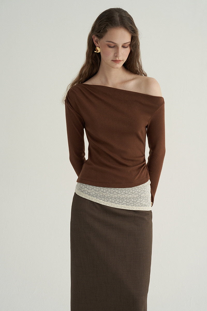 Asymmetric Waist Lace Panel Knit Top