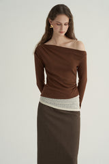 Asymmetric Waist Lace Panel Knit Top