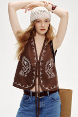 Three-Dimensional Embroidery V-Neck Vest Top