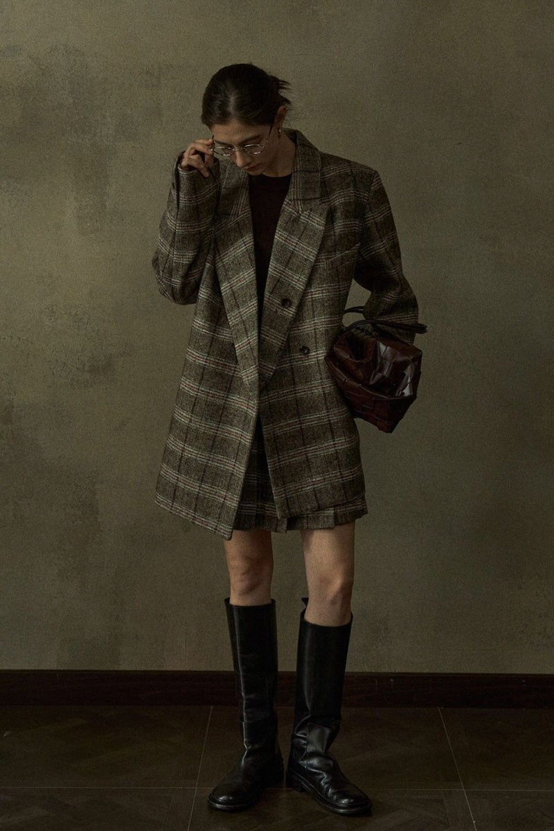 Pleated Retro Plaid Skirt