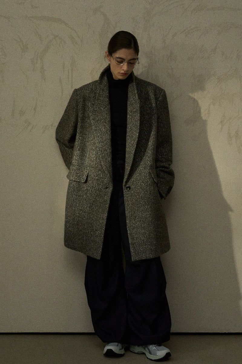 Textured Herringbone Lapel Coat