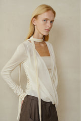 Draped Overlapping Mesh Wrap Top