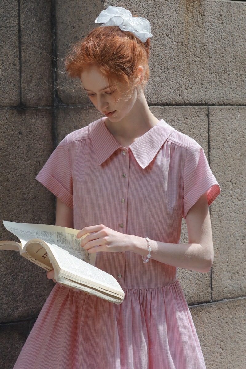 Striped Short Sleeve Waist Dress