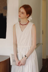 Drawstring V-Neck Sleeveless Long Dress