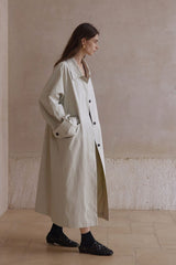 Waist-Textured Long Trench Coat