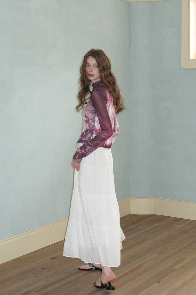 Tiered Pleated Sheer Maxi Skirt