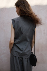 Asymmetric Slanted Placket Sleeveless Top