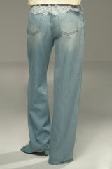 Panelled Lace Straight-Leg Jeans