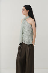 Asymmetrical Ruffle Slanted-Shoulder Top