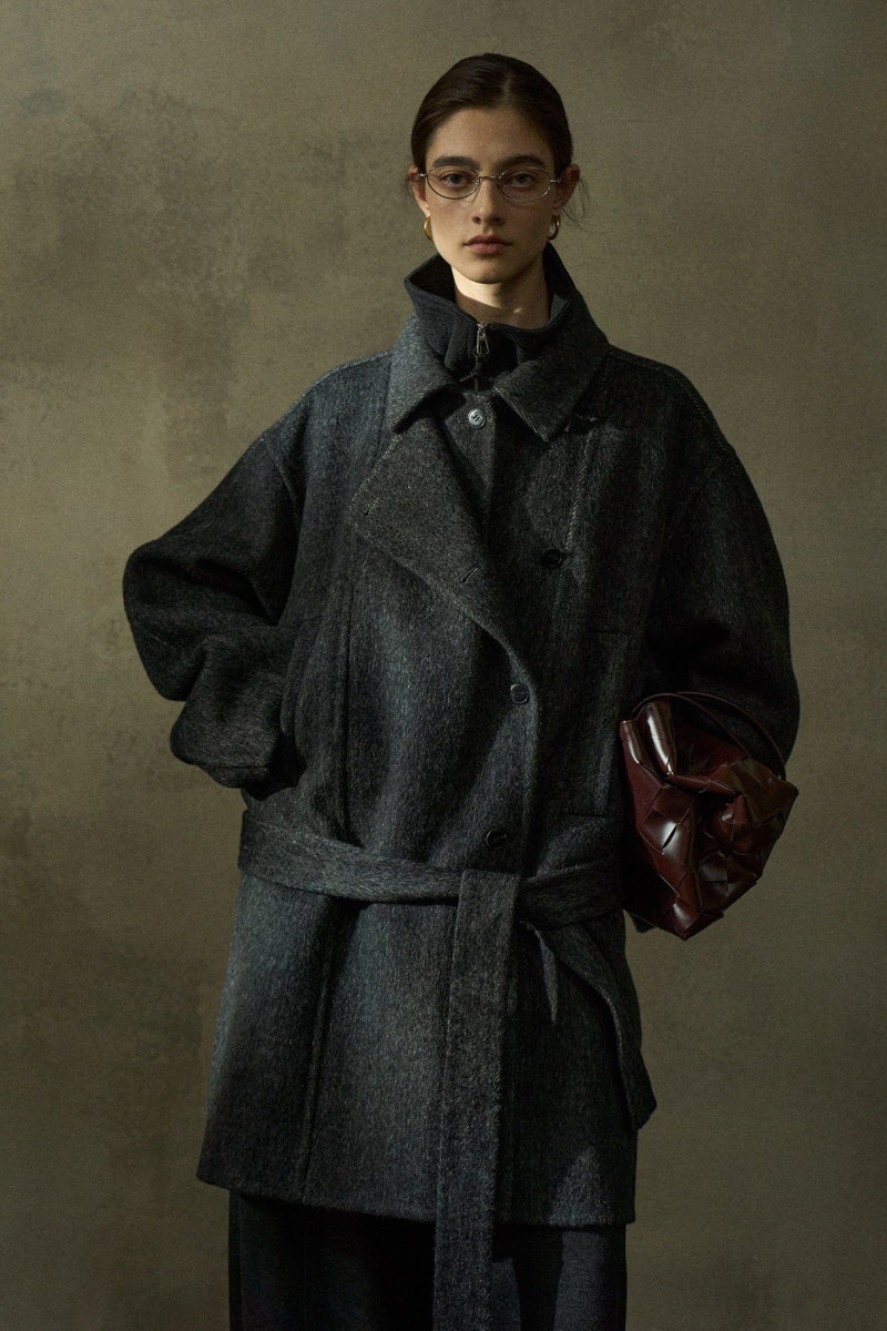 Double Placket Stand-Up Collar Woolen Jacket