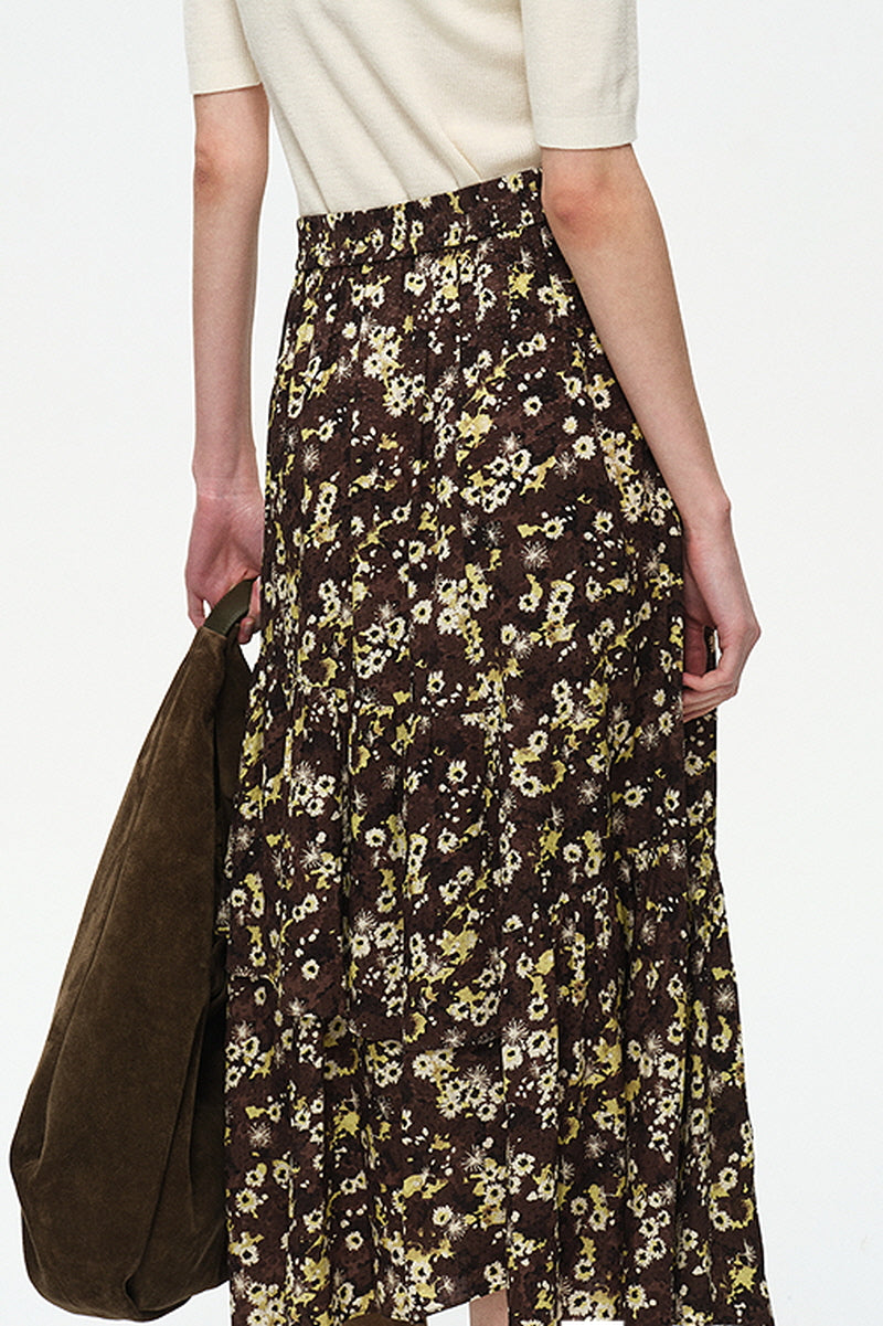 Lace-Up Vintage Floral Midi Skirt