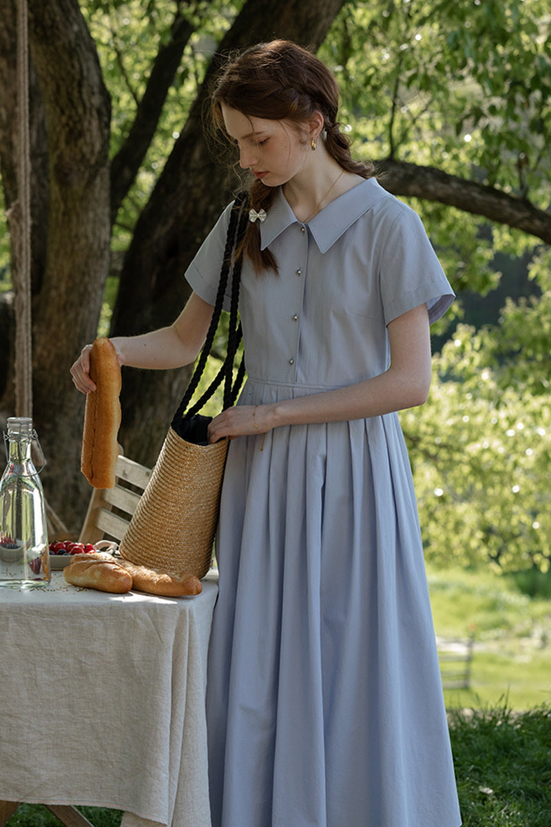 Pleated Polo Midi Shirt Dress