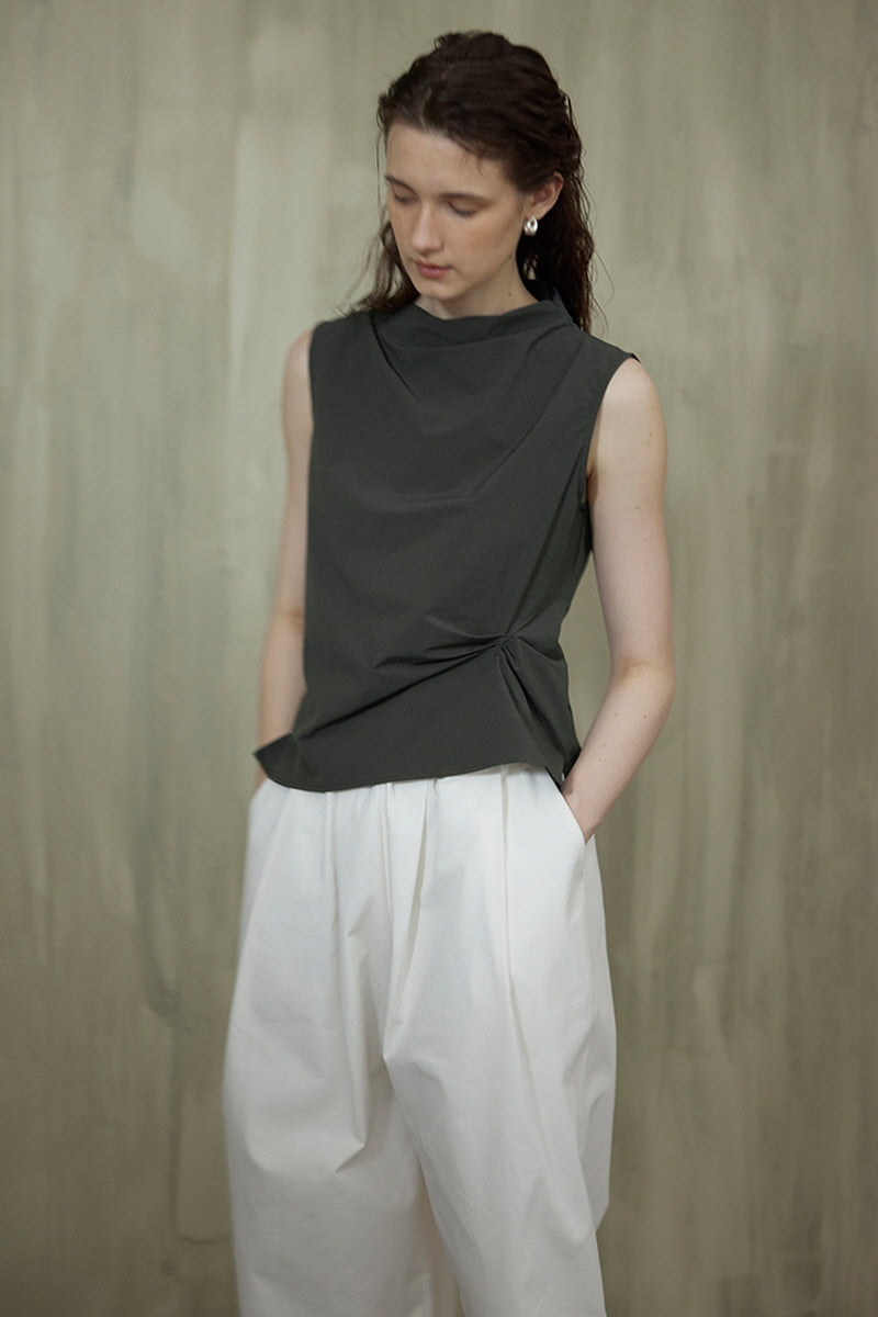 French Stand Collar Sleeveless Blouse