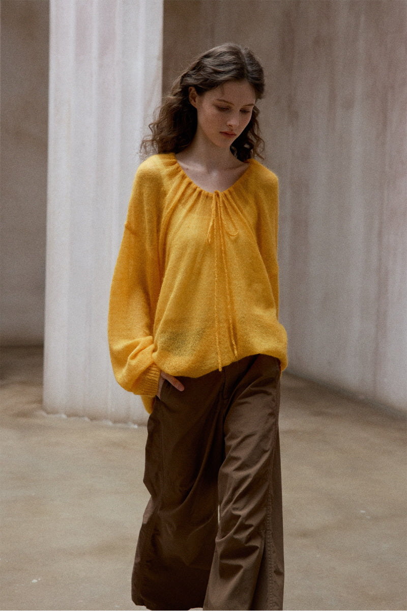 Drawstring Loose Pullover Sweater