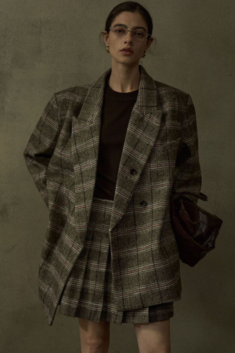 Pleated Retro Plaid Skirt