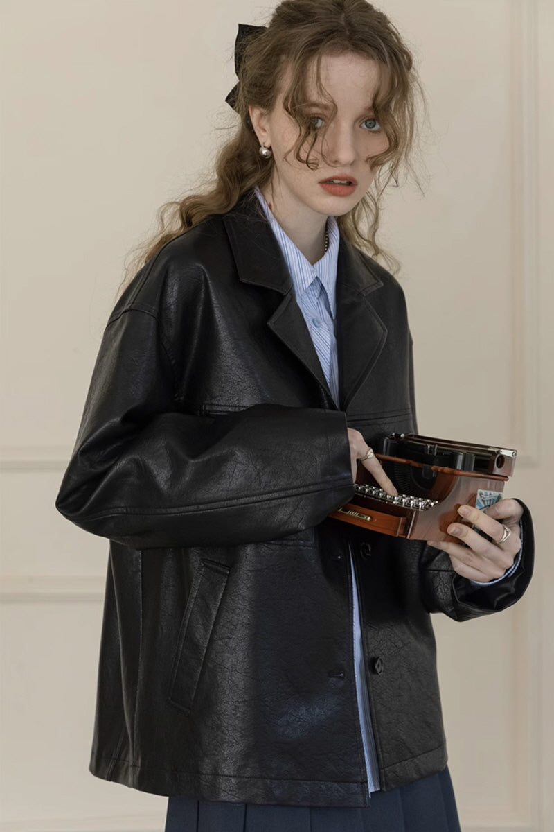 Suit Collar Loose Casual Black Jacket