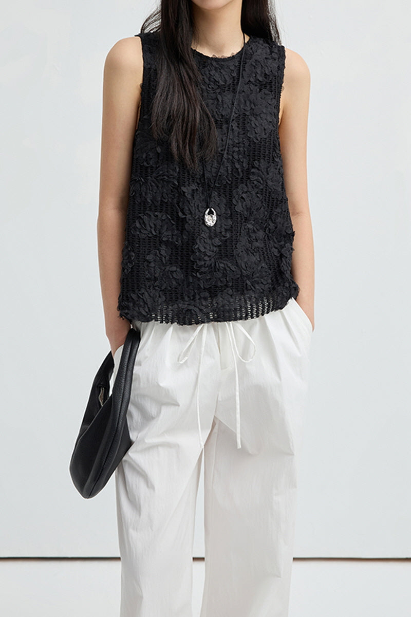 Three-Dimensional Hollow Embroidery Sleeveless Top