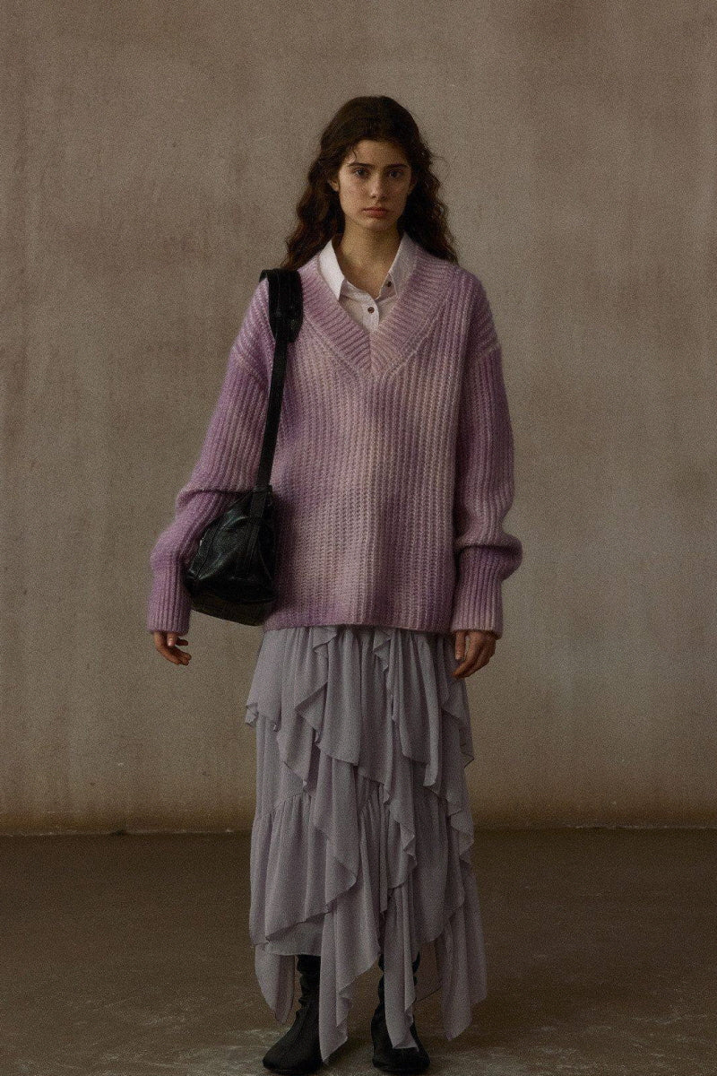 Spray-Painted V-Neck Pullover