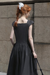 Square Neck Small Fly Sleeve Casual Dress
