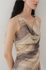 Gradient Stripe Asymmetrical Beaded Suspender Top