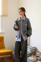 Vintage Contrast Embroidery Loose Cropped Jacket
