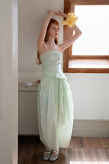 Green Irregular Tie Bow Bandeau Dress