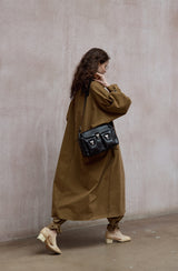 Bat Sleeve Stand-Up Collar Loose Long Trench Coat