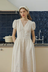 Gentle V-Neck Embroidered Long Dress