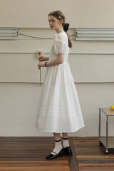 Puff Sleeve Round Neck Tie Bellflower Dress