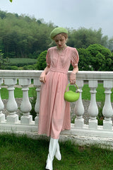 Folded Placket Tie Waist Casual Dress