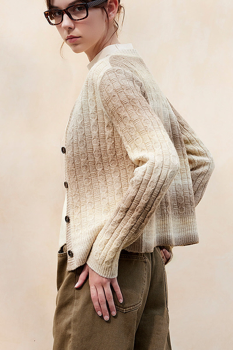 Gradient V-Neck Slouchy Knit Cardigan
