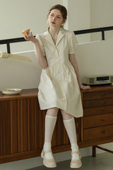 Suit Collar Puff Sleeve Midi Dress