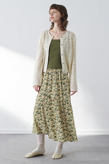 Textured Micro-Cut-Out Knit Pearl Button Cardigan