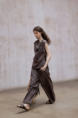 Asymmetric Slanted Placket Sleeveless Top