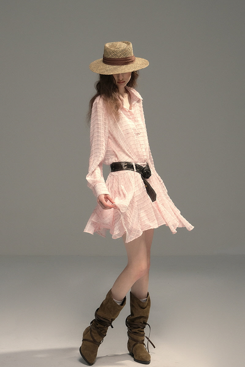 Pleated Check Flare Shirt Dress