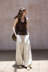 Washed Wide-Leg Slacks