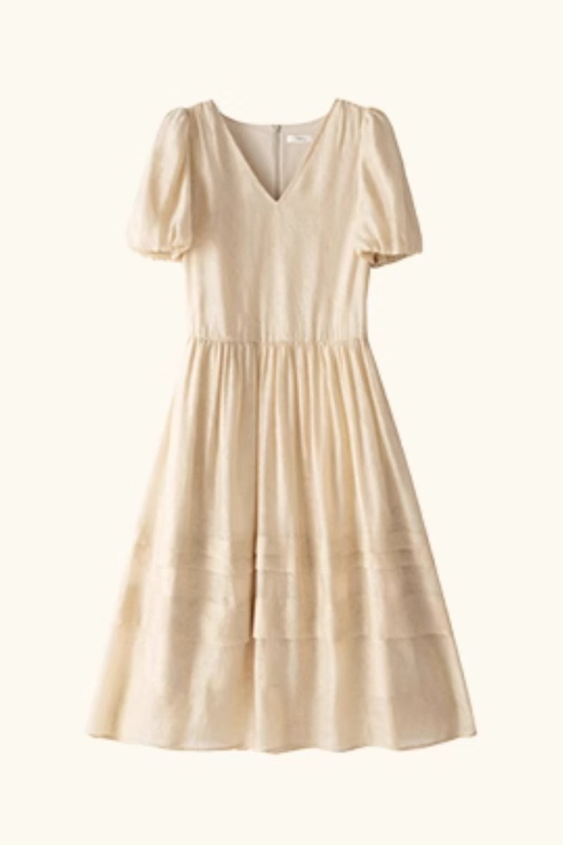 V-Neck Balloon Sleeve Cake Dress