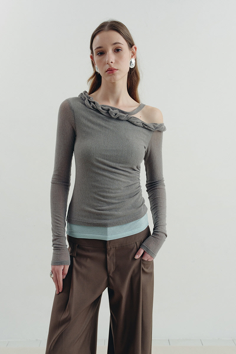 Twisted Neck Asymmetrical Contrast Knit Top
