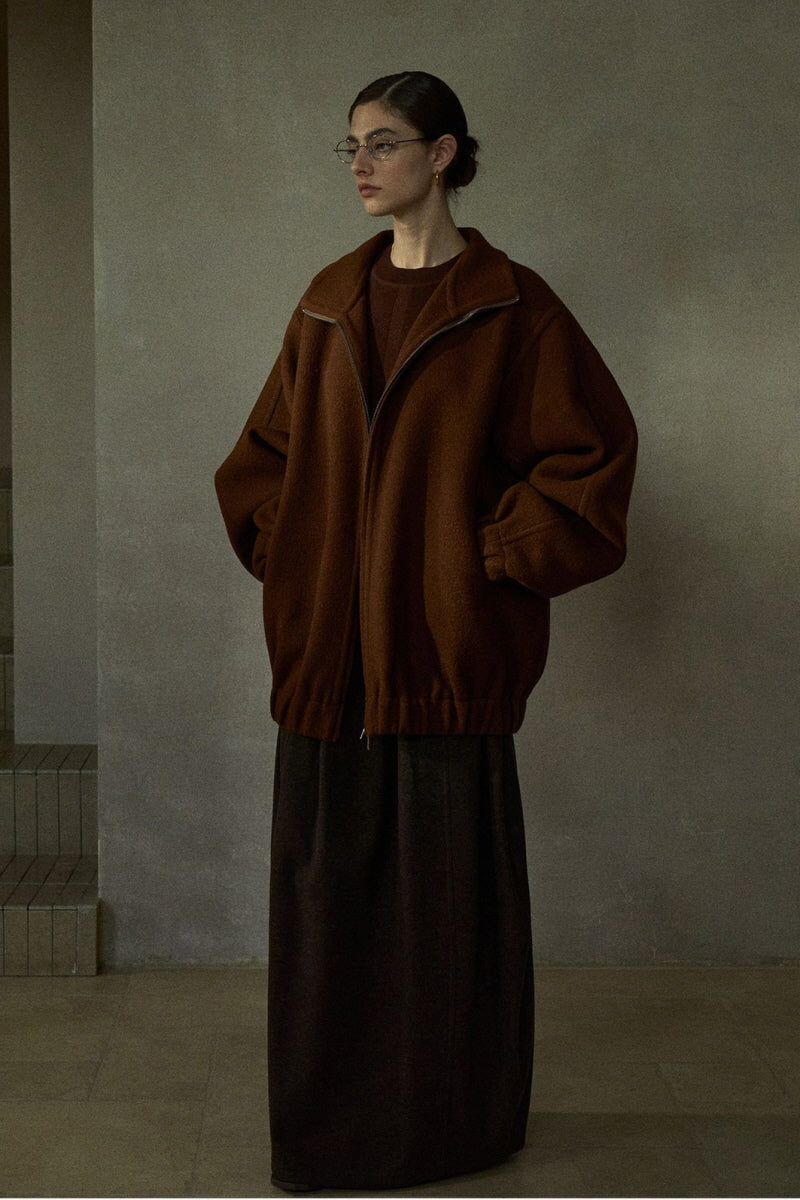 Stand-Up Collar Dropped-Shoulder Reversible Coat