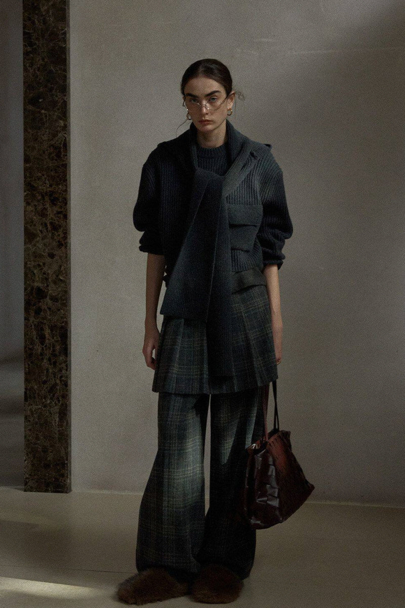 Pit Stripe Ribbed Hooded Scarf Top