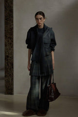 Pit Stripe Ribbed Hooded Scarf Top