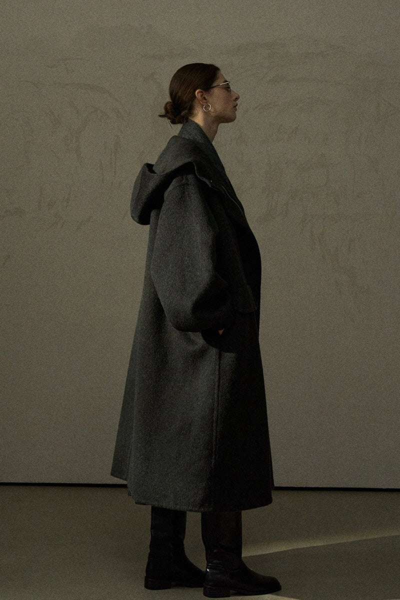 Hooded Elastic Cuff Long Coat