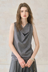Plaid Drape Collar Top