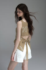 Back Cut-Out Embroidered Sleeveless Vest