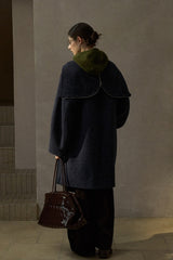 Hooded Scimitar-Sleeve Reversible Coat