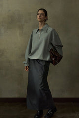 Lapel Loose Dropped Shoulder Sweatshirt