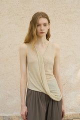 Asymmetrical Draped Pleated Knit Vest