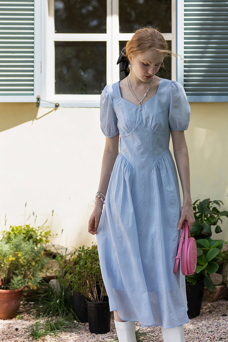 Square Neck Cinched Waist Slim Midi Dress