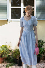 Square Neck Cinched Waist Slim Midi Dress